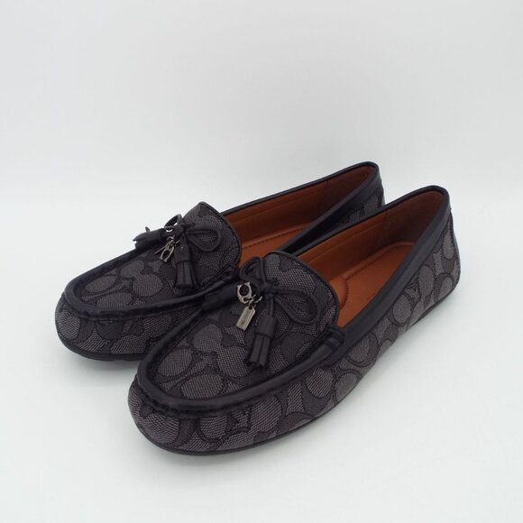 COACH Moira Black Coal Signature Jacquard Loafers Size 7B - Picture 5 of 14